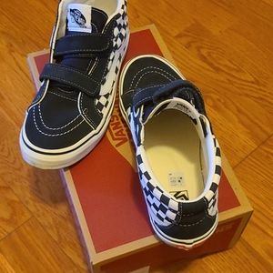 Checkered blue and white Vans
